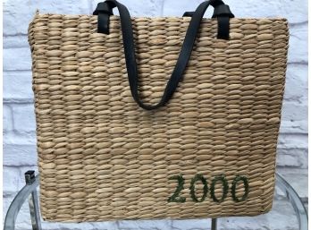 Kate Spade 2000 Straw Handbag With Leather Straps - Fun Lining W Pocket