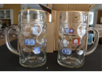 Set Of 2 Bockling Gruss Vom Munchen Oktoberfest German Glass Beer Mugs