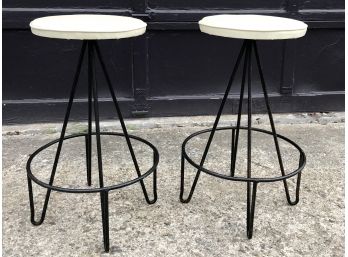 MID CENTURY MODERN Wrought Iron Stools With Hairpin Legs Could Be By PAUL TUTTLE