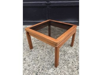 DANISH MODERN Teak Side Table Smoked Glass