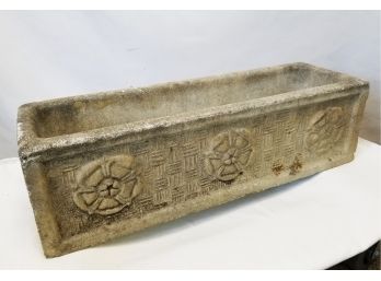 Rectangular Concrete Planter Box With Floral Carvings