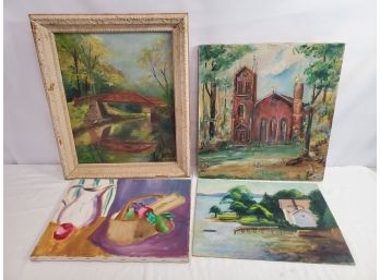 Four Pieces Of Vintage Original Oil Paintings - Unknown Artists