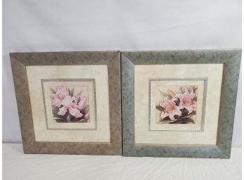 Beautiful Framed Pair Of 15' X 15' Pink Lilies Wall Art