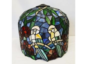 Beautiful Vintage Tiffany Style Stained Glass Parrot Motif Dome Light Shade