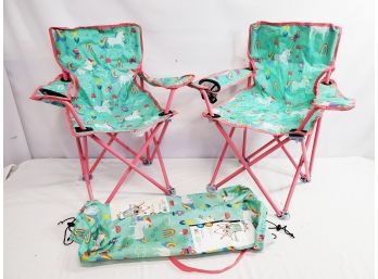 Adorable Pair Of Crickt Kids Unicorn Metal Framed Collapsible Outdoor Chairs