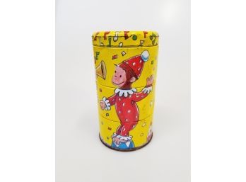 1995 Schylling Curious George Twisting Three Part Litho Tin Can