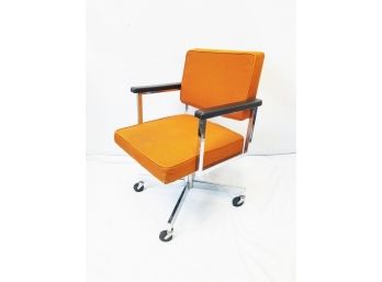 Mid Century Orange & Chrome Swivel Office Chair