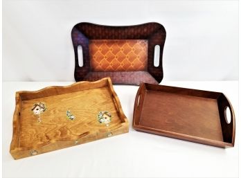 3 Wood Serving Trays With Cut Out Handles