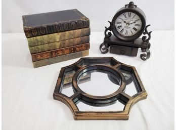 Decorative Assortment - Faux Books, Mirror & Desk Clock