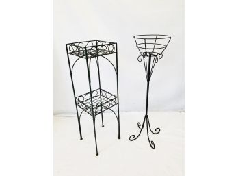 Two Hand Wrought Iron Plant Stands