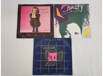 Three Vintage 80s Pop Rock Vinyl 45s & Original Sleeves, Janet Jackson Belinda Carlisle & Living In A Box