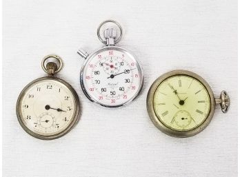 Two Vintage Pocket Watches & One Marcel 7 Jewels Stop Watch