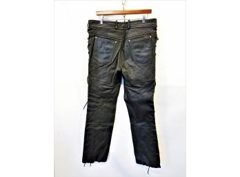 Unisex Harley Davidson Leather Pants With Lace Up Sides Size 34waist  X 30' Inseam