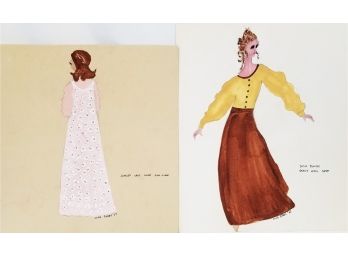 Two Vintage 1967 Fashion Advertising Marker Sketch Drawings - Signed & Dated By Artist John Curry