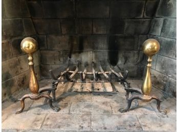 Brass Andirons And Fireplace Grate