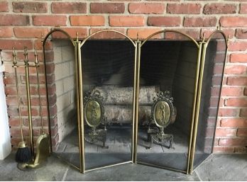 Brass Fireplace Screen And Tools