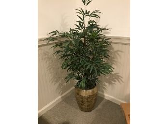 Brass Planter And Faux Bamboo Tree
