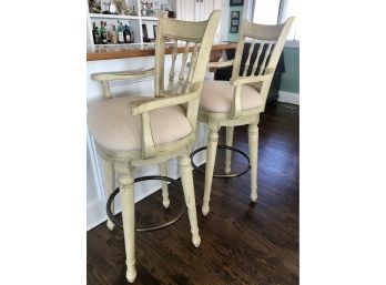 Pair Of HOOKER CO. Swivel Barstools With Distressed Look