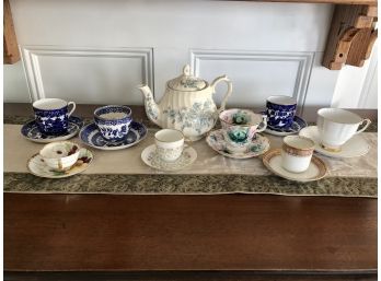 Collection Of Teacups, Saucers  And  English Springtime Saddler Teapot