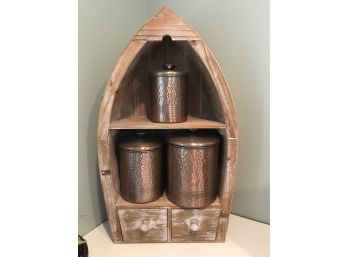 Boat Shaped Shelf With Tin Canisters