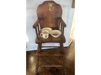 Vintage High Chair And Bunnykins Childrens Plates By Royal Dalton