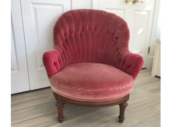 Antique Boudoir Chair With Tufted Velvet Upholstery