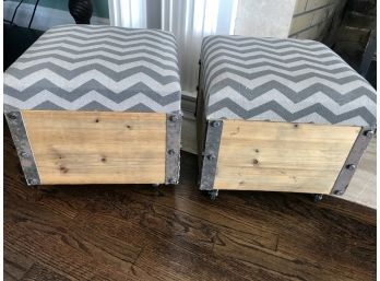 Pair Of Petite Rolling Footstool / Storage Ottomans