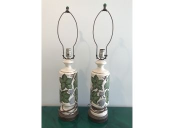 Pair Of Handpainted Vintage Porcelain Lamps