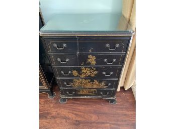 Black Oriental Handpainted 5 Drawer Cabinet With Glass Top