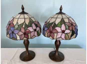 Pair Of Floral Tiffany Style Table Lamps