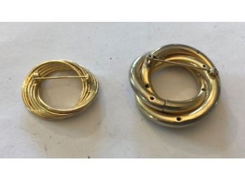 TWO Gold Tone Entwined Circles Pins