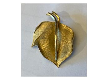 Gold Tone Double Leaf & Stem Pin By 'BSK'