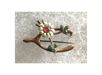 Vintage Wishbone Pin Decorated With Flowers