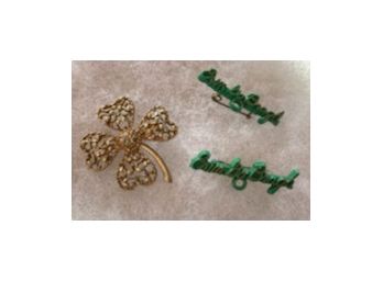 Detailed FOUR LEAF CLOVER Pin & 2 'Erin Go Bragh' Pins