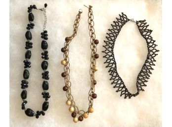 THREE Vintage Necklaces Of Wood & Plastic & Fabric?