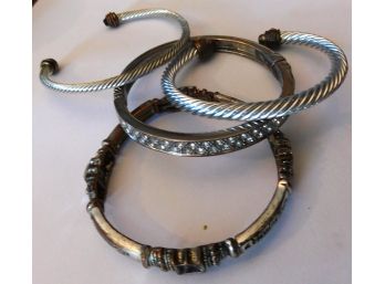 FOUR Silver Tone Bangles