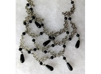 A Most Attractive Necklace Of Black Beads Marked '928' BRAND