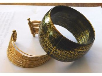 TWO CUFFS In Gold Tone