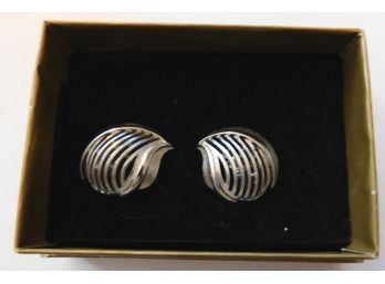 'TRIFARI' Silver Tone Clip Earrings In Original Box, Unworn