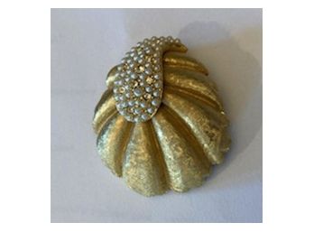 Vintage 'BSK' Pin With Faux Seed Pearls In A Scallop Shape