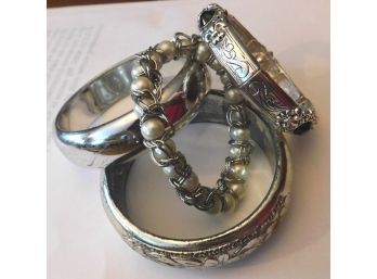 FOUR Cool Silver Tone Bangles, Cuffs & Bracelet