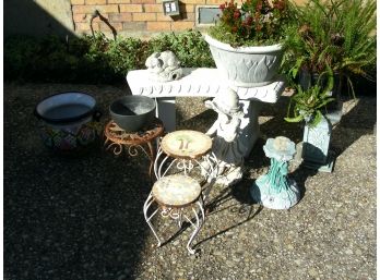 Patio Lot H: Bench, Planters, Plant Stands And More