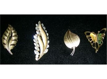 Costume Jewelry Pins (3K): Butterfly And 3 Leaf Pins