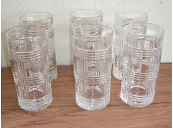 Set Of 6 Ralph Lauren 'Glen Plaid' Crystal Highball Glass Tumblers  6.25 Inches H.