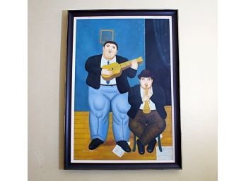 Decorative Signed  Oil On Canvas Depicting Two Musicians