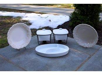 Group Of Four White Ceramic Serving Pieces