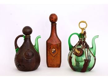 Three Decorative Leather Covered Vessels