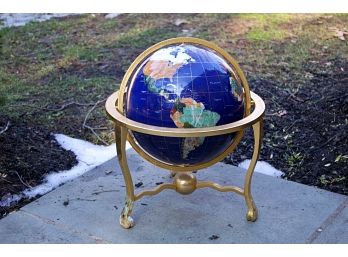 Painted And Mother Of Pearl Inlaid Globe On A Blue Ground