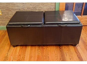 Faux Black Leather Storage Ottoman