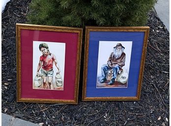 Two Custom Framed Watercolors